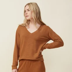 MONROW Supersoft Long Sleeve V Neck BROWNSUGAR Sale